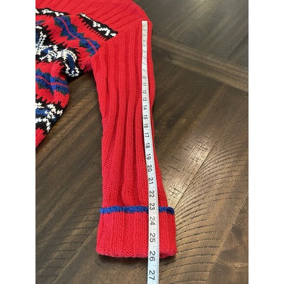 Vintage Red Nordic Fair Isle Sweater Mock Neck Winter Ski Lodge Knit Pullover XL - Picture 8 of 8